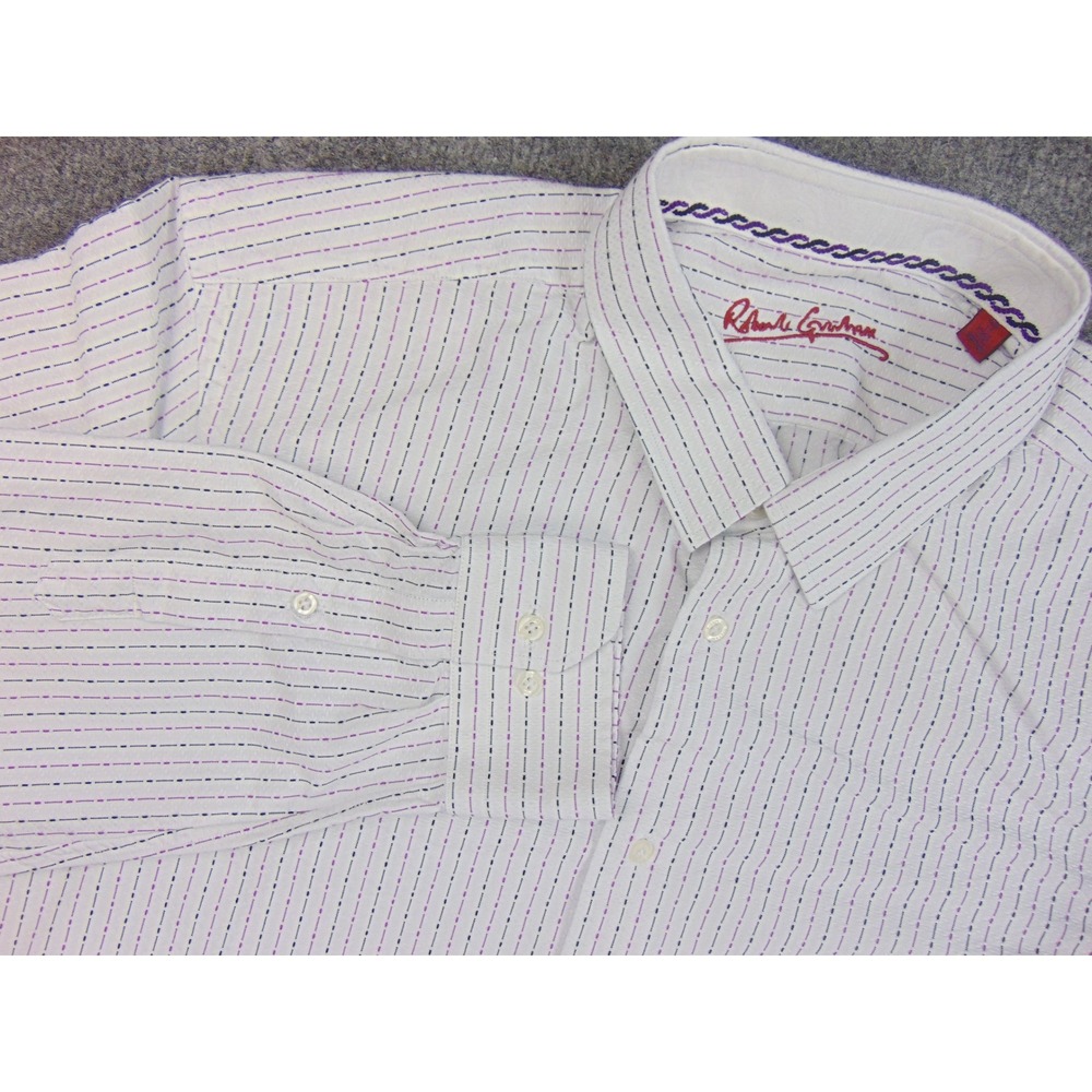 Robert Graham Shirt‎ Mens XL White Purple Stripe Dress Modern Designer